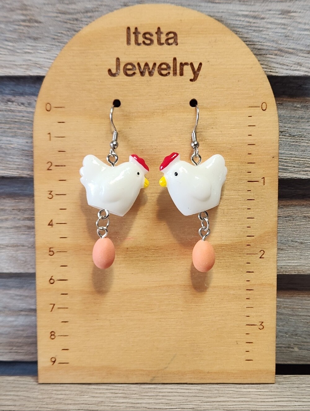 Chicken And Egg Dangle Earrings Stanless Steel French Earwire